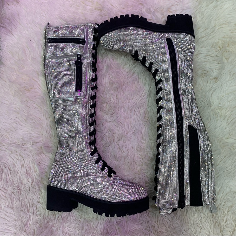 Club Exx Icy Bling Brigade Pocket Combat Boots